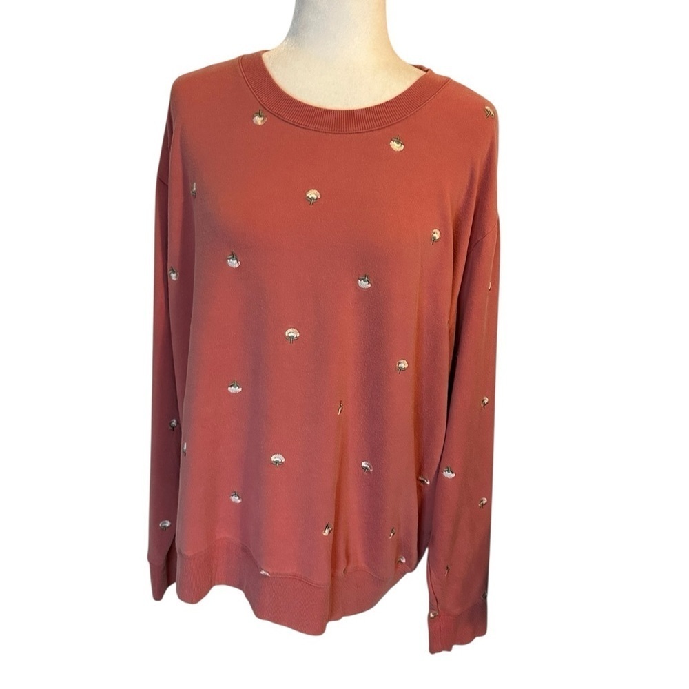 Summersalt Coral Embroidered Floral Crew Neck Sweatshirt Size XL Cottagecore